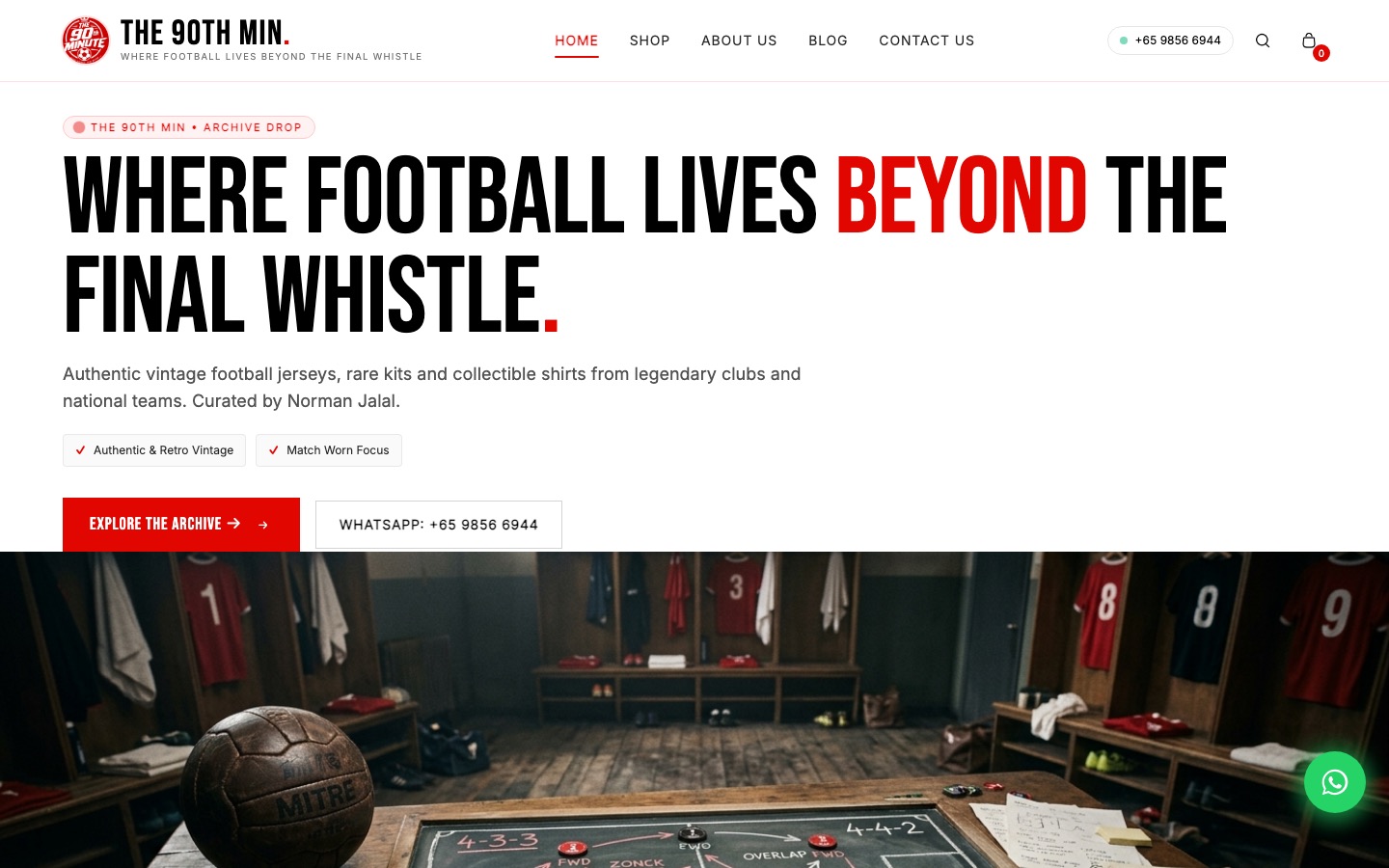 The 90th Min website homepage designed by Xuan Media, desktop view