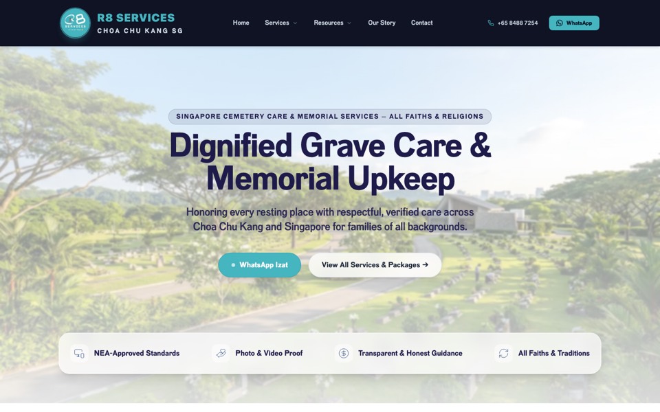R8 Services website homepage designed by Xuan Media, desktop view