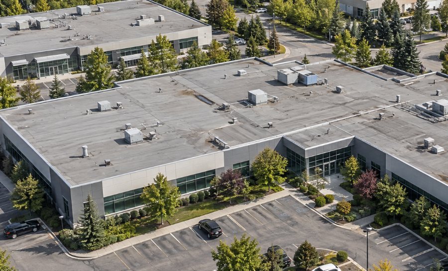 Aerial view of a multi-building commercial property